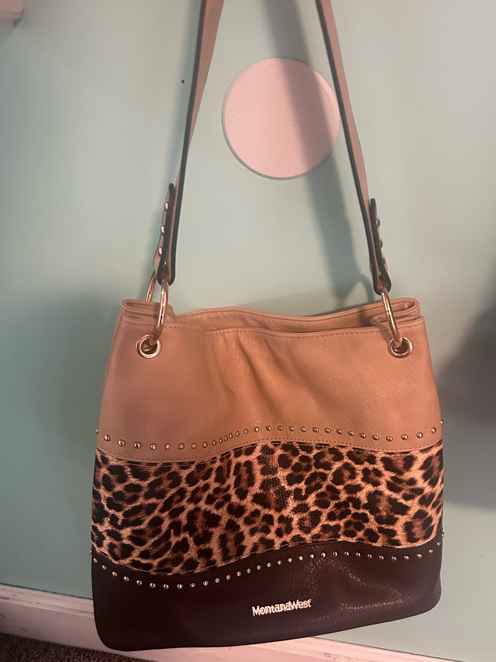 Montana West Tan, Brown and Leopard-Accent Shoulder Bag